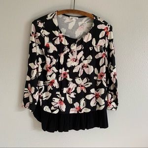 Anthropologie Weston Black and White Floral Top sz L
